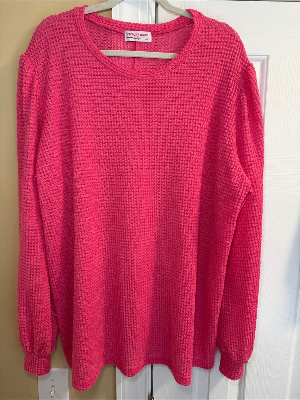 Waffle-Knit Crewneck Sweater — Hot Pink
